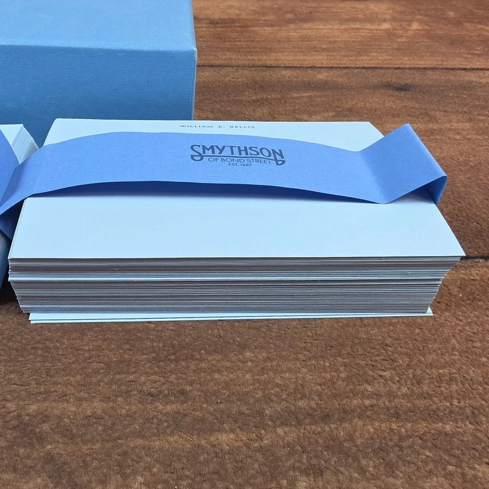 Smythson Note Cards Men OS Blue Like New Personalized William E Bellis Luxury